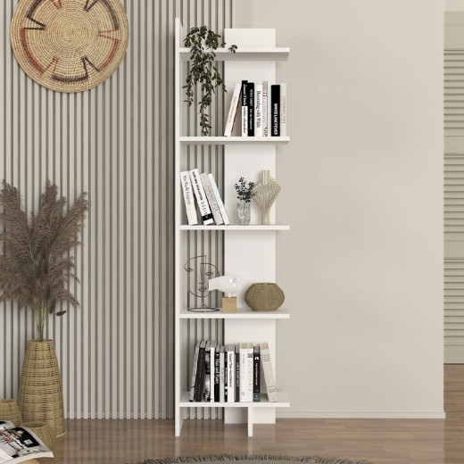 Βιβλιοθήκη Perla Megapap χρώμα λευκό 48x22x170εκ.