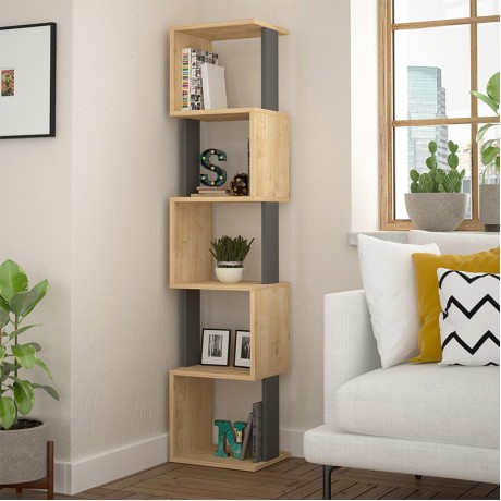 Piri Megapap melamine bookcase in natural beech/anthracite color 35x30x161cm.