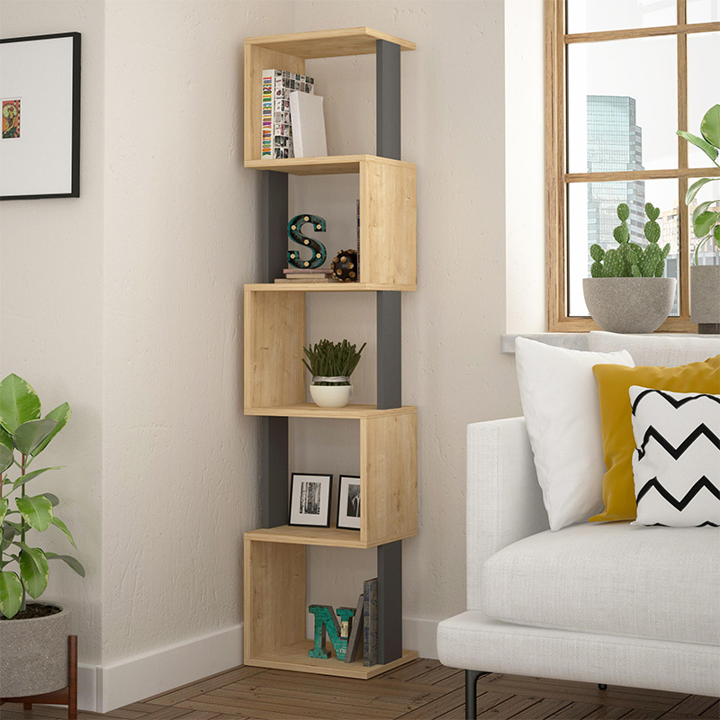 Piri Megapap melamine bookcase in natural beech/anthracite color 35x30x161cm.