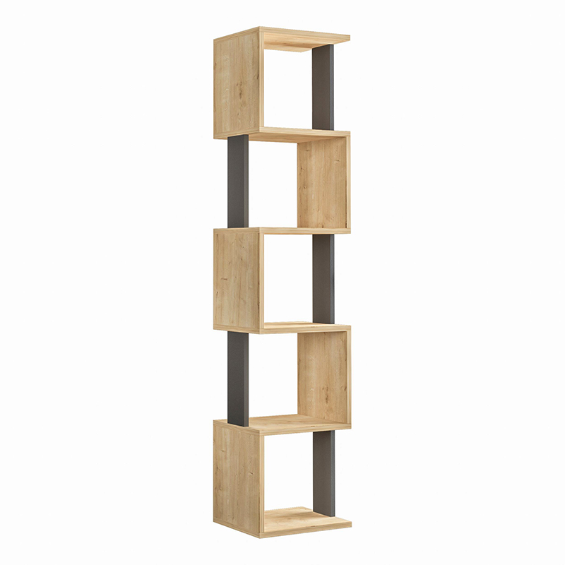 Piri Megapap melamine bookcase in natural beech/anthracite color 35x30x161cm.