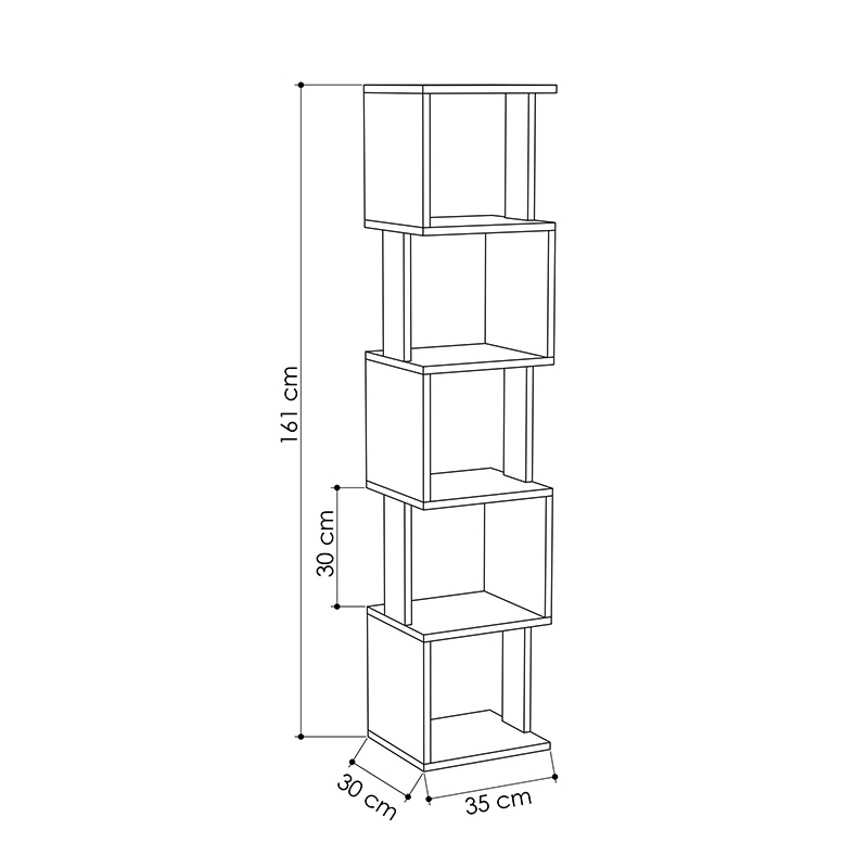 Piri Megapap melamine bookcase in natural beech/anthracite color 35x30x161cm.