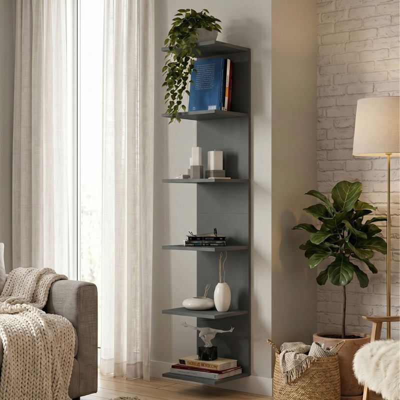 Silver Megapap melamine wall bookcase in anthracite color 34.6x31.5x180cm.