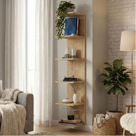 Silver Megapap melamine wall bookcase in oak color 34.6x31.5x180cm.