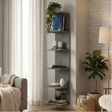 Silver Megapap melamine wall bookcase in concrete grey color 34.6x31.5x180cm.