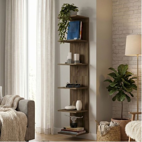 Silver Megapap melamine wall bookcase in walnut color 34.6x31.5x180cm.