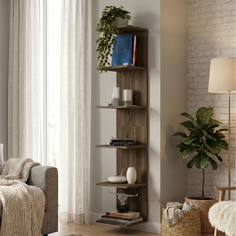 Silver Megapap melamine wall bookcase in walnut color 34.6x31.5x180cm.