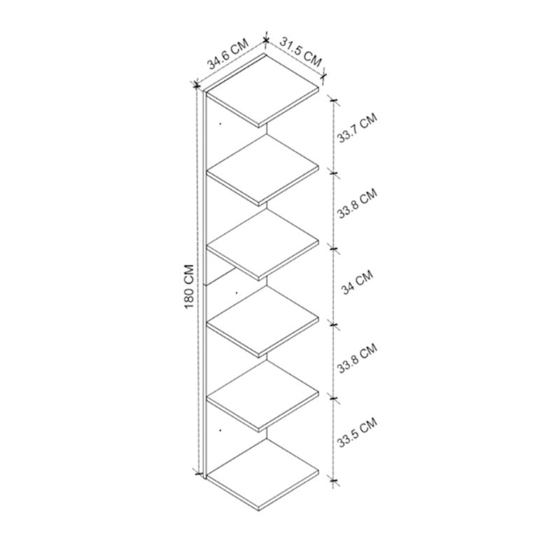 Silver Megapap melamine wall bookcase in walnut color 34.6x31.5x180cm.