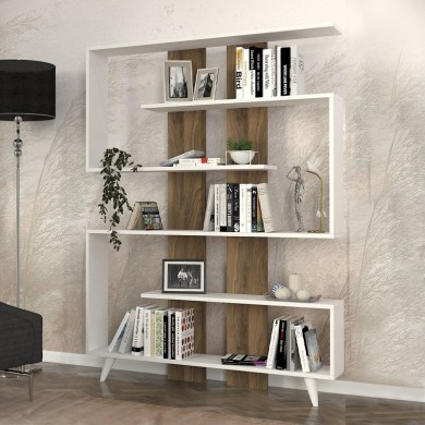 Rain Megapap melamine bookcase in white - walnut color 120x19,5x162cm.
