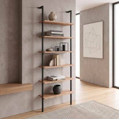 Madison Megapap metal - melamine wall bookcase in black - pine oak color 60x20x183cm.