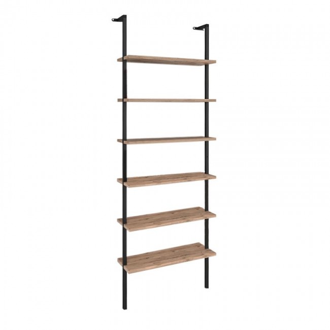 Madison Megapap metal - melamine wall bookcase in black - pine oak color 60x20x183cm.