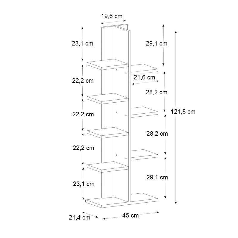 Tree Megapap melamine bookcase in white color 45x21,4x113cm.