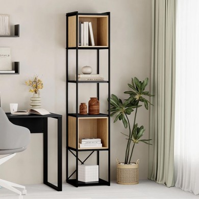 Vale Mini Megapap melamine bookcase in silky black - sapphire oak color 36.2x39x179cm.