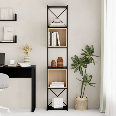Vale Mini Megapap melamine bookcase in silky black - sapphire oak color 36.2x39x179cm.