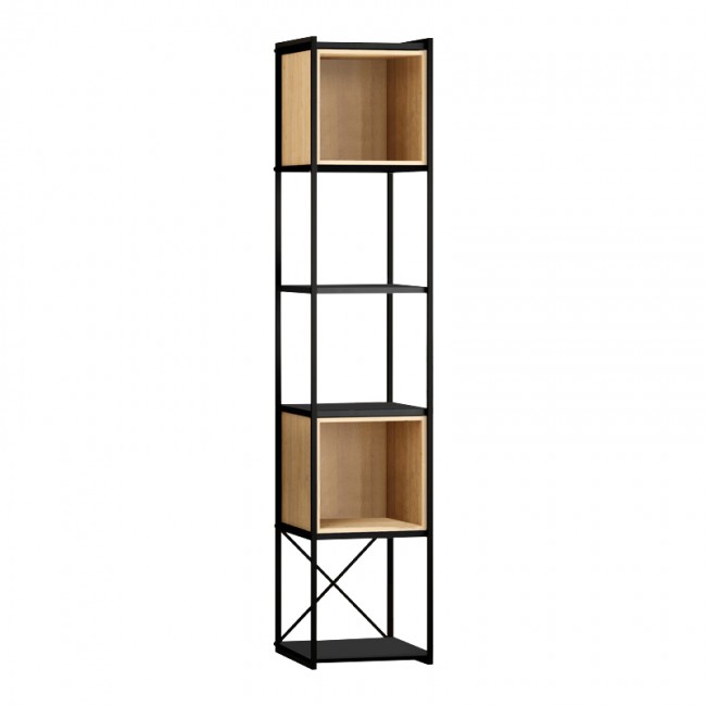 Vale Mini Megapap melamine bookcase in silky black - sapphire oak color 36.2x39x179cm.