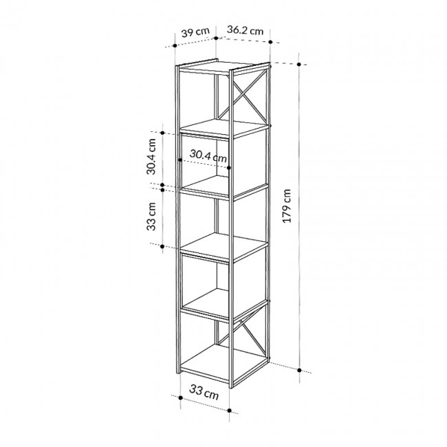 Vale Mini Megapap melamine bookcase in silky black - sapphire oak color 36.2x39x179cm.