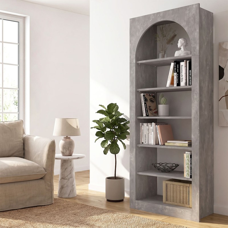 Βιβλιοθήκη Voila Megapap χρώμα γκρι σκυροδέματος 74x35x180εκ.