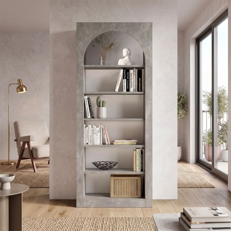 Βιβλιοθήκη Voila Megapap χρώμα γκρι σκυροδέματος 74x35x180εκ.