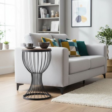 Aldora Megapap metallic - Mdf side table in walnut - black color 35x35x58cm.