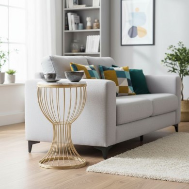 Aldora Megapap metallic - Mdf side table in gold - white marble effect color 35x35x58cm.