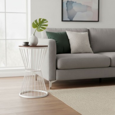 Hoffman Megapap metallic - Mdf side table in walnut - white color 35x35x58cm.