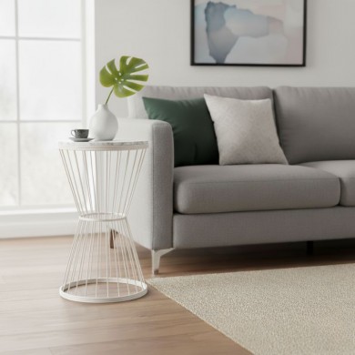 Hoffman Megapap metallic - Mdf side table in white - white marble effect color 35x35x58cm.