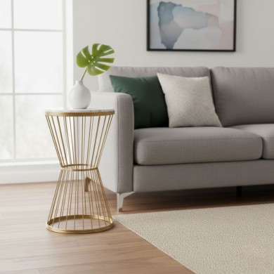 Hoffman Megapap metallic - Mdf side table in white - golden color 35x35x58cm.