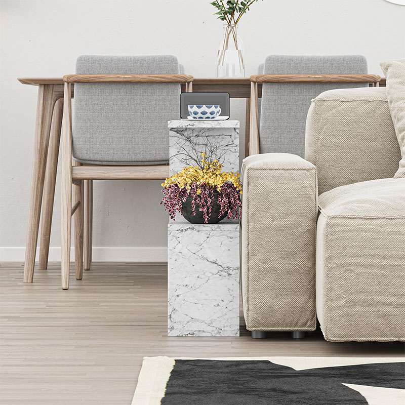 Homemania Megapap melamine side table in white marble color 60x20x60cm.