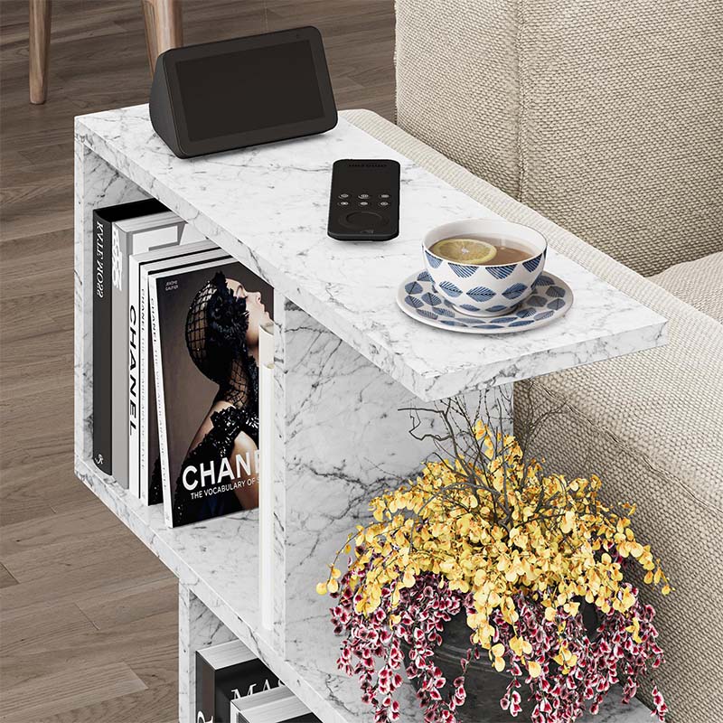 Homemania Megapap melamine side table in white marble color 60x20x60cm.