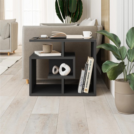 Βοηθητικό τραπεζάκι Labirent Megapap χρώμα ανθρακί 54x40x45εκ.