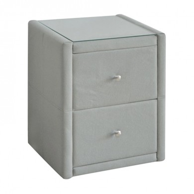 WILTON Κομοδίνο Ύφασμα Grey Stone / Προστατευτικό Γυαλί Επιφάνειας