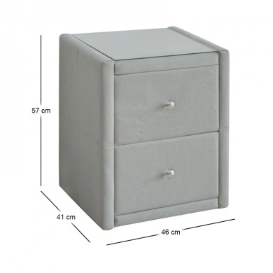 WILTON Κομοδίνο Ύφασμα Grey Stone / Προστατευτικό Γυαλί Επιφάνειας