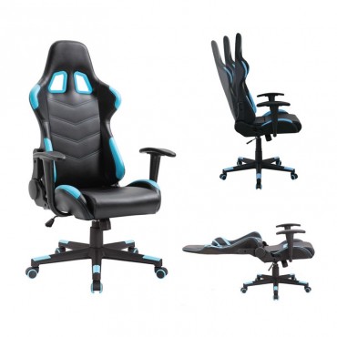 Καρέκλα Gaming με επένδυση Pvc σε χρώμα μαύρο/μπλε 67x69x124/134εκ.