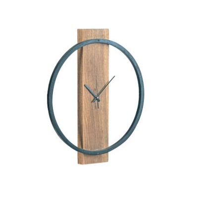 Ρολόι τοίχου Clock -1 με μαύρο μεταλλικό σκελετό και ξύλο ακακίας σε χρώμα φυσικό Φ.45εκ