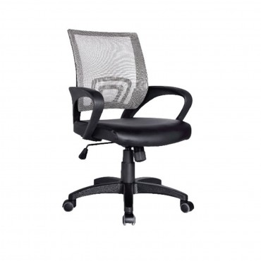 Καρέκλα εργασίας με τεχνόδερμα PU/ύφασμα Mesh σε χρώμα γκρι 57x53x86/96εκ.