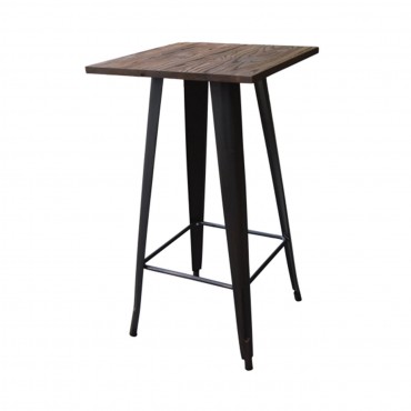 Τραπέζι bar Relix wood με antique μαύρο μεταλλικό σκελετό και ξύλινη επιφάνεια σε χρώμα σκούρο όακ 60x60εκ