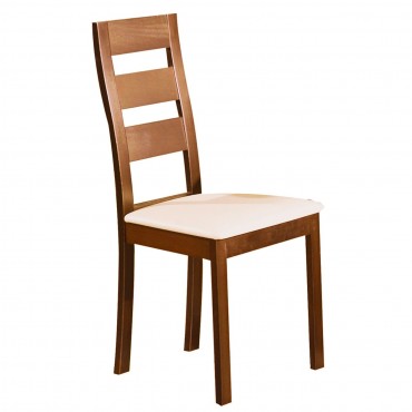 Καρέκλα Miller με μελί ξύλινο σκελετό οξυάς με επένδυση από Pvc σε χρώμα εκρού 45x52x97εκ