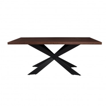 Τραπέζι Torsen με μεταλλική βάση σε μαύρο και ξύλινη επιφάνεια σε σκούρο καρυδί 180x90x75εκ.