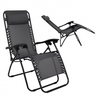 Πολυθρόνα Super Relax με υποπόδιο από ανθρακί μεταλλικό σκελετό και επένδυση textilene σε χρώμα γκρι 165x65x112εκ
