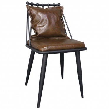 Καρέκλα Dante με μαύρο μεταλλικό σκελετό και επένδυση από τεχνόδερμα Pu σε χρώμα vintage καφέ 53x43x77εκ