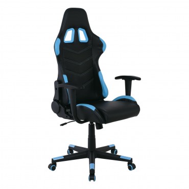 Καρέκλα Gaming με επένδυση Pvc σε χρώμα μαύρο/μπλε 67x69x124/134εκ.
