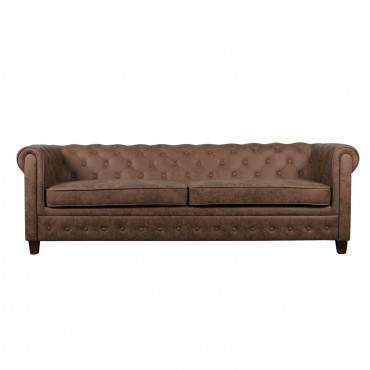 Kαναπές σαλονιού/καθιστικού CHESTERFIELD τριθέσιος με ύφασμα σε χρώμα antique καφέ 219x82x80εκ.
