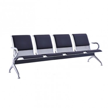 Κάθισμα υποδοχής τετραθέσιο σκελετός χρωμίου επένδυση Pvc χρώμα μαύρο 230x57x76εκ.