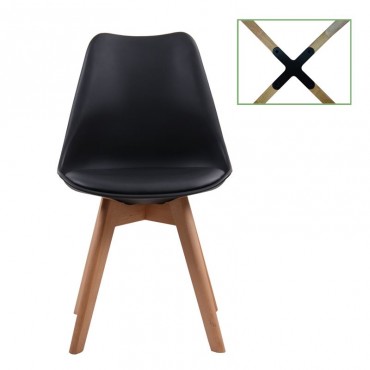 Καρέκλα Martin με ξύλινο σκελετό και επένδυση από πολυπροπυλένιο PP σε χρώμα μαύρο 49x54x82εκ