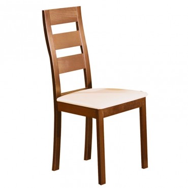 Καρέκλα Miller με μελί ξύλινο σκελετό οξυάς με επένδυση από Pvc σε χρώμα εκρού 45x52x97εκ