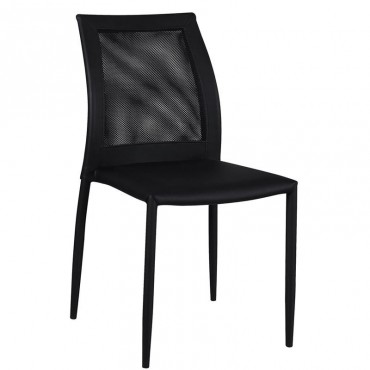 Καρέκλα Parma από τεχνόδερμα και Pvc και πλάτη από ύφασμα Mesh σε μαύρο 44x58x89εκ.