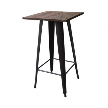 Τραπέζι bar Relix wood με antique μαύρο μεταλλικό σκελετό και ξύλινη επιφάνεια σε χρώμα σκούρο όακ 60x60εκ