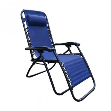 SUPER RELAX Πολυθρόνα με Υποπόδιο Μεταλ.Ανθρακί/Textilene Μπλε