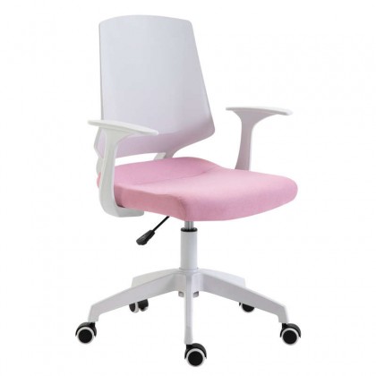 Πολυθρόνα εργασίας με επένδυση από ύφασμα σε χρώμα ροζ - λευκό BS1150-W