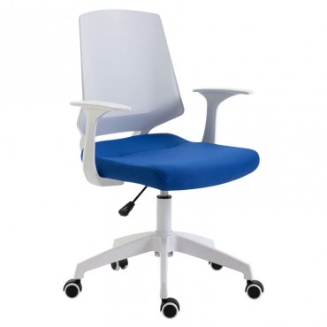 Πολυθρόνα εργασίας με επένδυση από ύφασμα σε χρώμα μπλε - λευκό BS1150-W