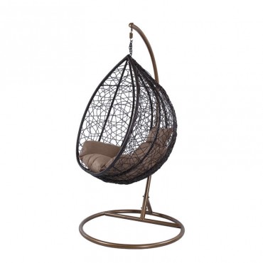 Κούνια κρεμαστή πολυθρόνα Nest/10 μεταλλική με επένδυση wicker χρώμα καφέ
